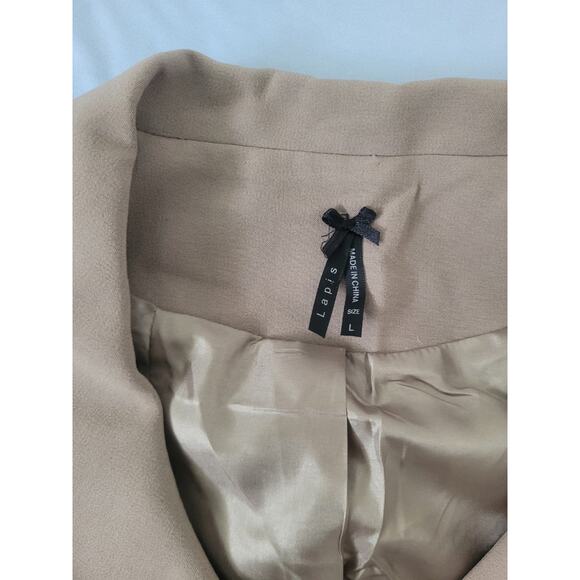 Lapis Boxy Cropped Collared Trench Coat Jacket Size L Tan Preppy Old Money - Picture 4 of 8